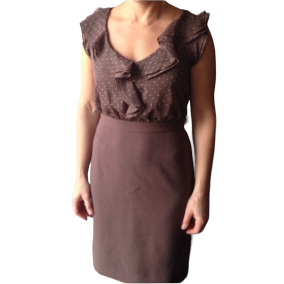 Elegant Ann Taylor Loft brown dress w/sheer top - Picture 3 of 4